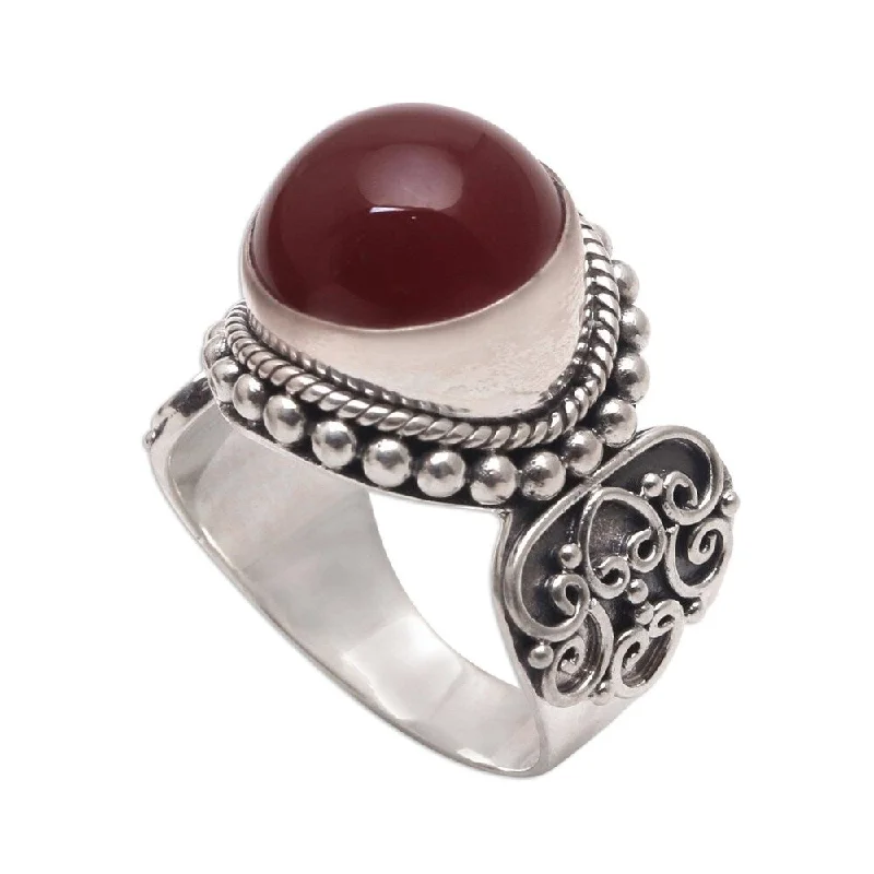 fashion rings for women -Handmade Sterling Silver 'Incandescent Moon' Carnelian Ring (Indonesia)