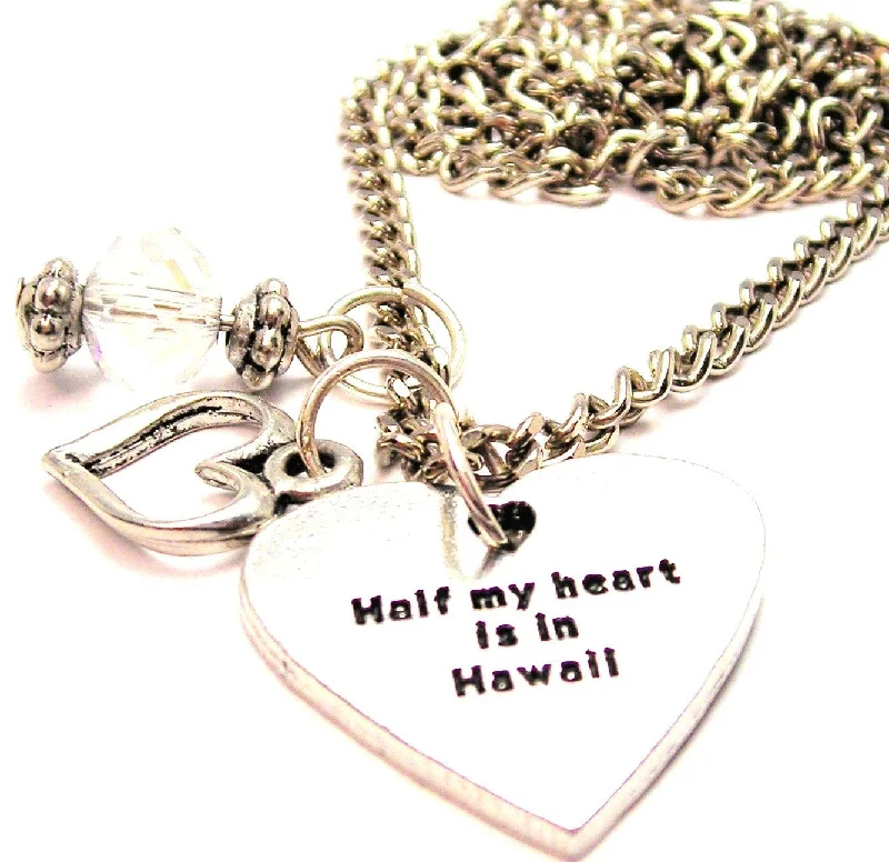 stylish pearl necklaces for women -Half My Heart Is In Hawaii Necklace with Small Heart