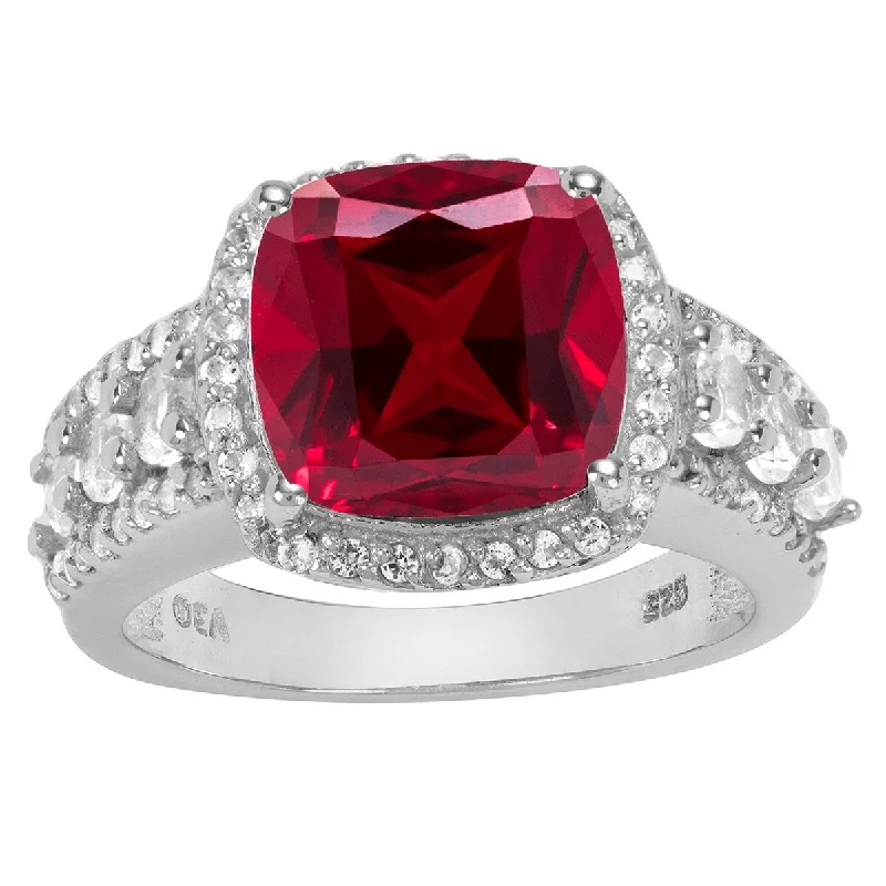 wedding rings with multiple stones -Sterling Silver with Ruby and Natural White Topaz Classic Ring