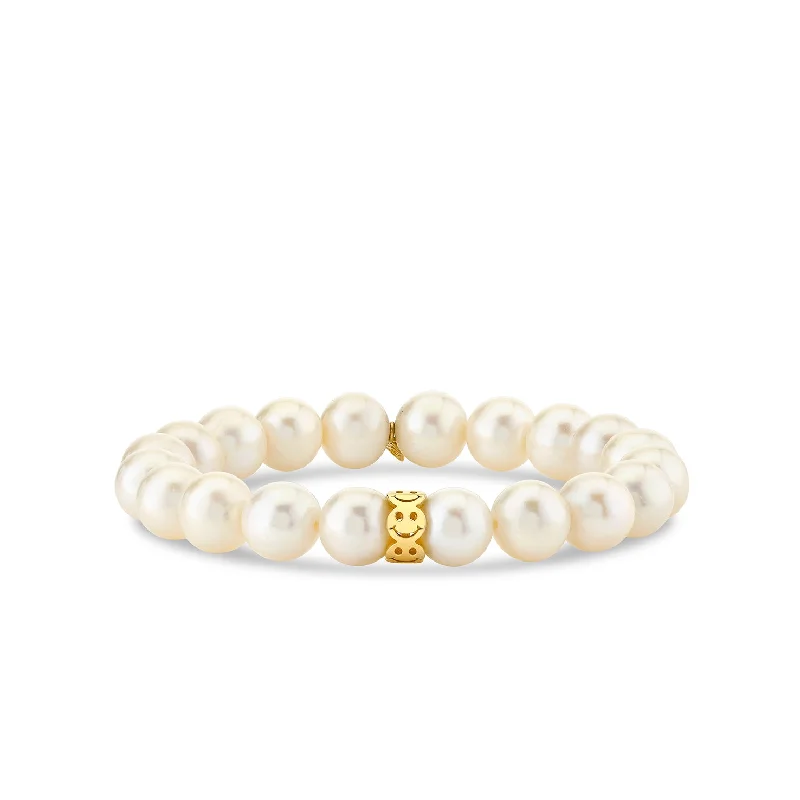 oval bangles for women -Pure Gold Happy Face Rondelle on Pearl