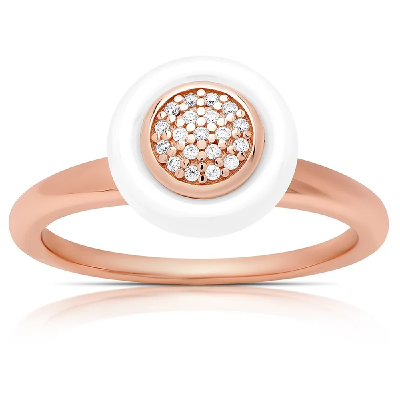 wedding bands for women -Samantha Stone Rose Gold Over Sterling Silver Cubic Zirconia Circle Ceramic Ring