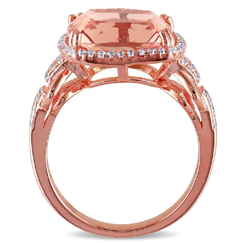 elegant diamond rings for women -Miadora Rose Plated Silver Imitation Morganite and Cubic Zirconia Cocktail Ring - Pink