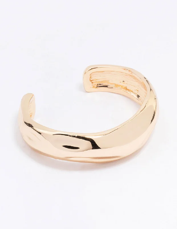 silver bangles for women -Gold Molten Wrist Cuff