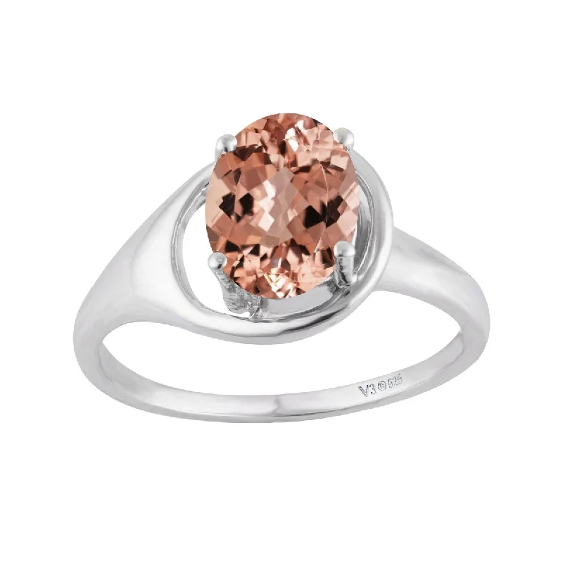 colored gemstone engagement rings -Sterling Silver with Morganite Soliltaire Ring