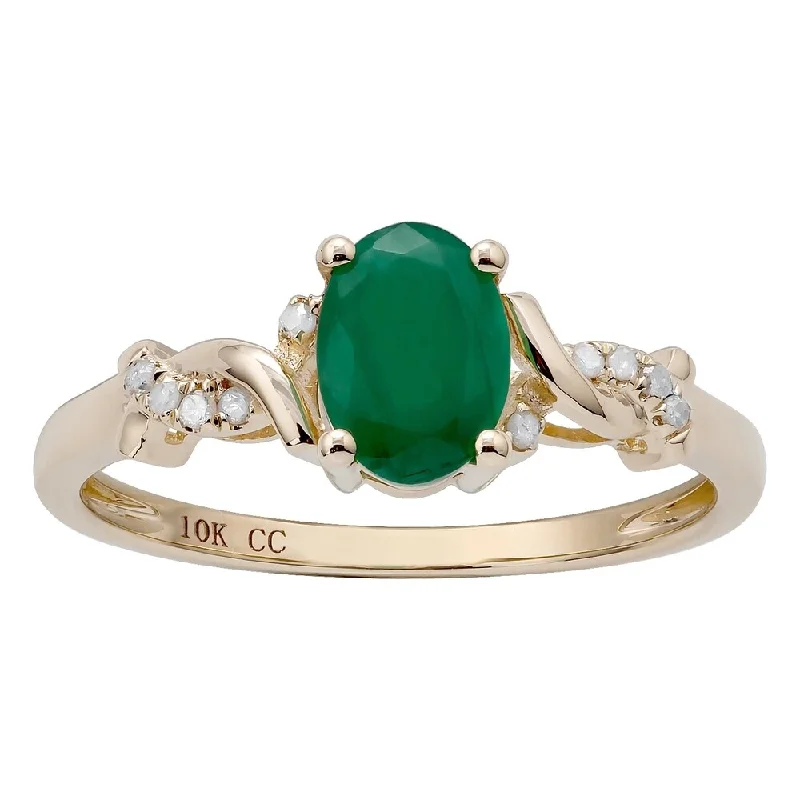 vintage solitaire rings -Viducci 10k Yellow Gold Oval Emerald and Diamond Accent Ring