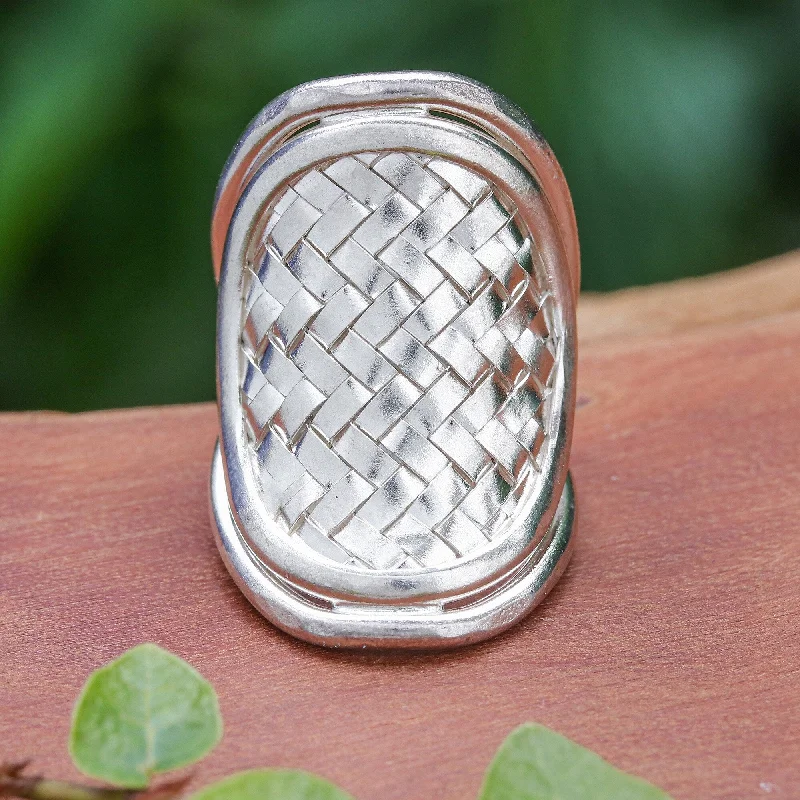 vintage diamond rings -Novica Handmade Woven Rapture Sterling Silver Cocktail Ring