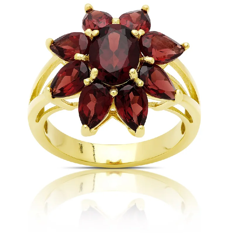 custom engraved rings -Dolce Giavonna Gold Over Sterling Silver Garnet Flower Ring