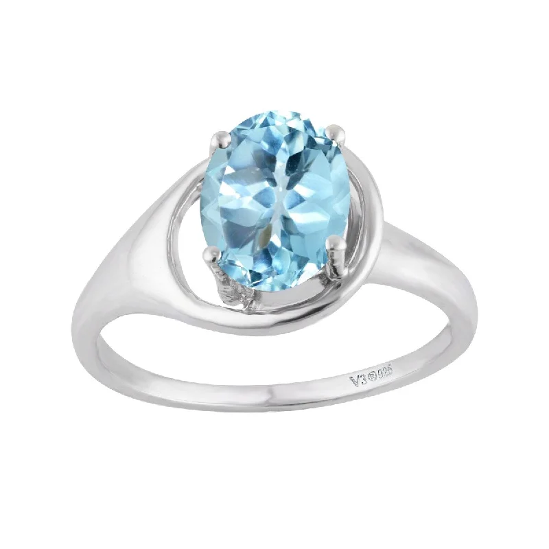 promise rings for women -Sterling Silver with Natural Sky Blue Topaz Solitaire Ring