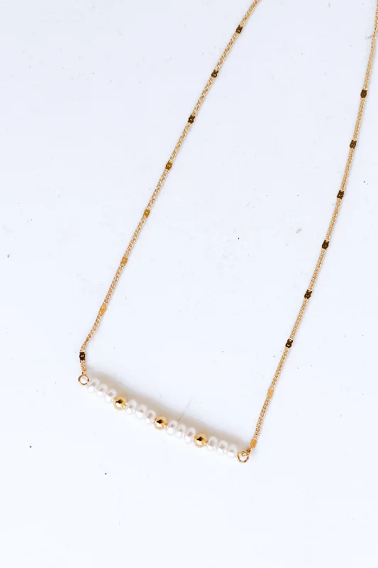 rose gold necklaces for women -FINAL SALE - Elizabeth Gold Pearl Bar Necklace