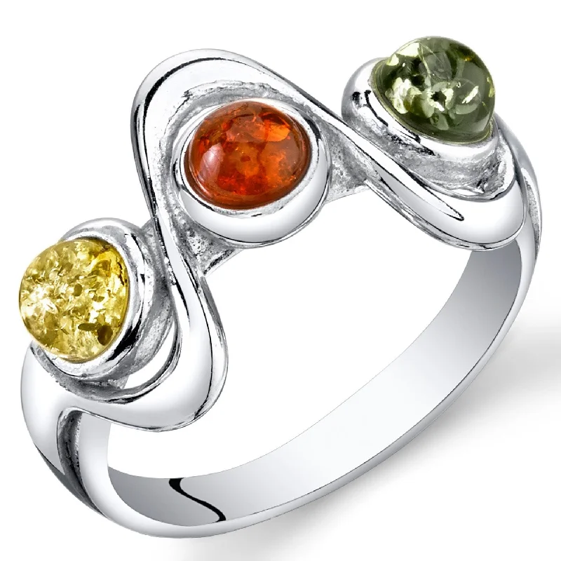 thin engagement rings -Three-stone Amber Ring in Sterling Silver