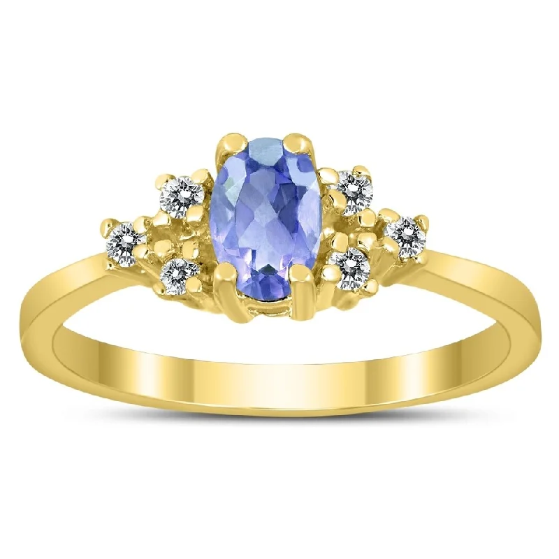 stylish rings for women -6X4MM Tanzanite and Diamond Regal Ring in 10K Yellow Gold