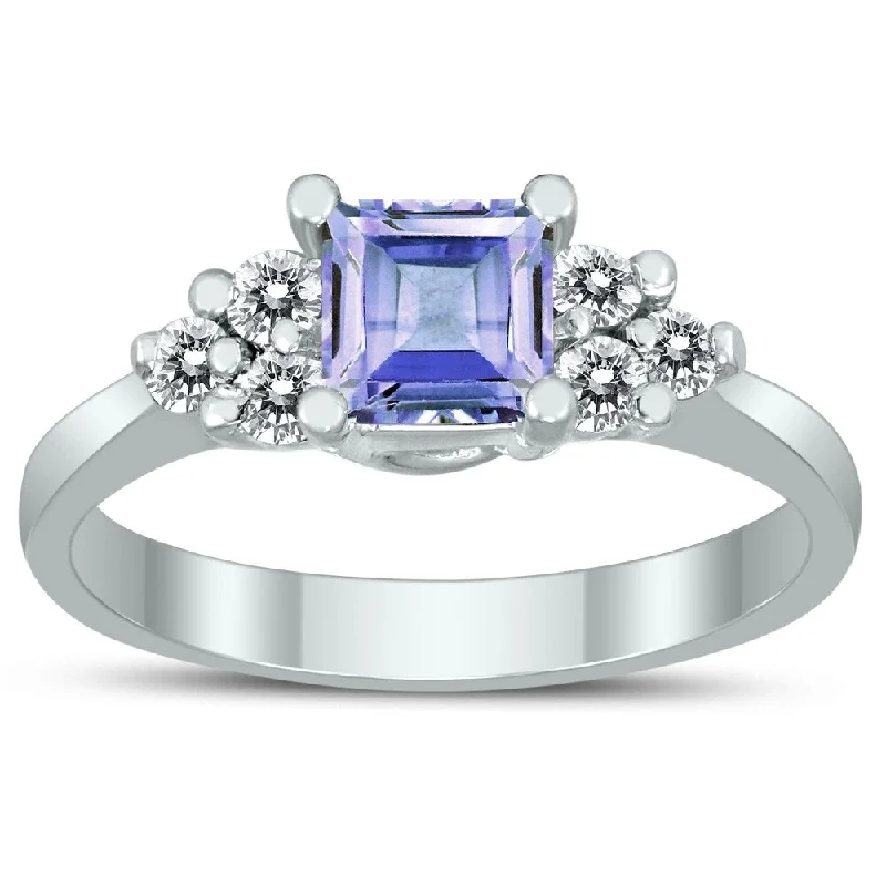 promise rings for women -Princess Cut 5X5MM Tanzanite and Diamond Duchess Ring in 10K White Gold