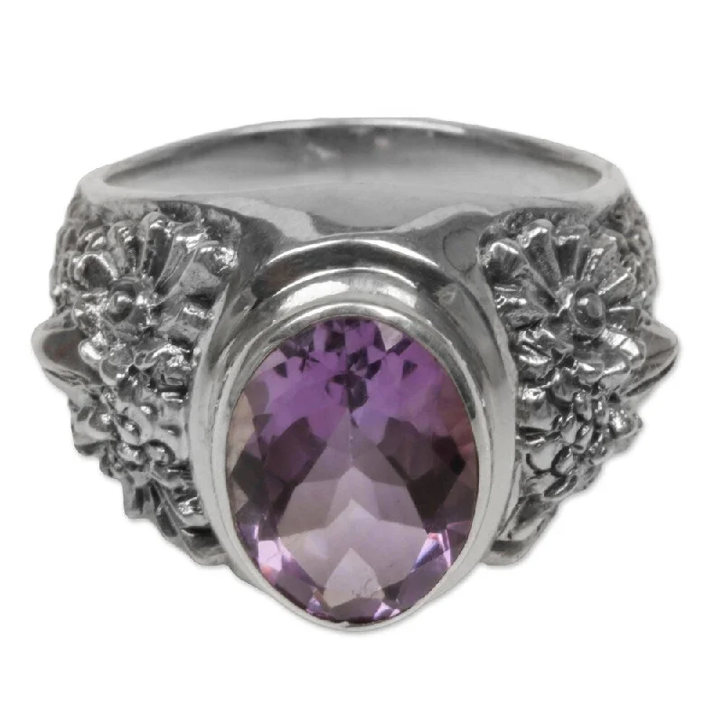 fashion rings for women -NOVICA Handmade Sterling Silver Worried Owl Amethyst Ring (Indonesia)