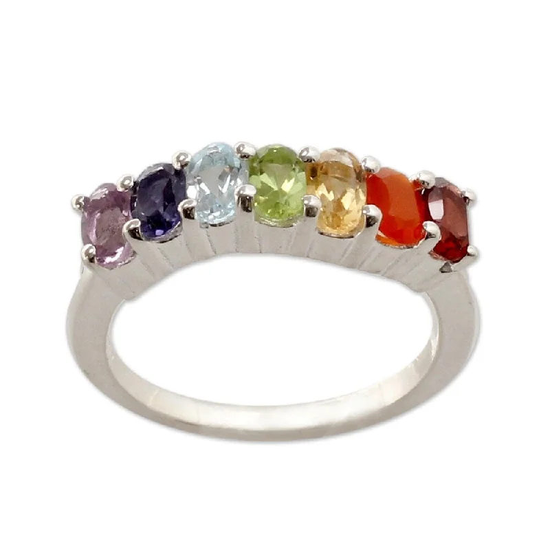 vintage diamond rings -NOVICA Handmade Sterling Silver 'Positivity' Multi-gemstone Ring (India)