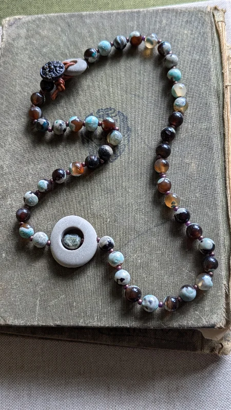 layered necklaces for women -Beaded Agate Necklace with Drilled Beach Stones