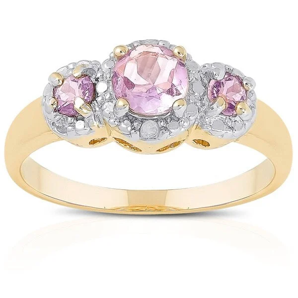 simple wedding rings for women -Dolce Giavonna Goldplated Sterling Silver Gemstone and Diamond Accent 3-stone Ring