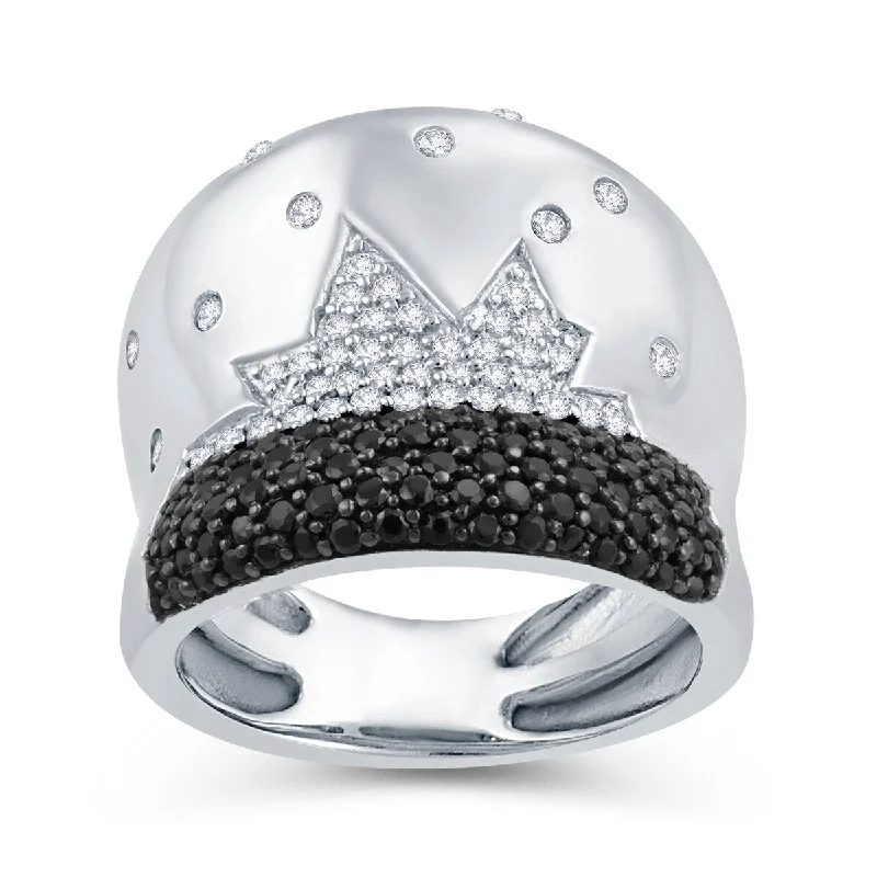 unique diamond rings for women -Sterling Silver with Natural Black Spinel and White Zircon Dome Ring