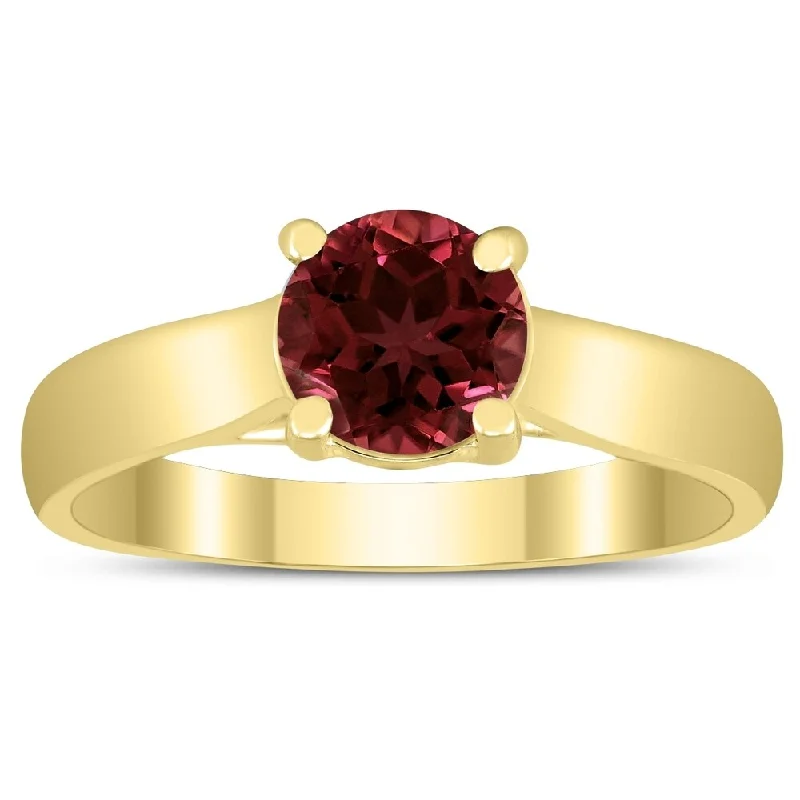 engagement rings with diamonds -Round 6MM Garnet Cathedral Solitaire Ring in 10K Yellow Gold