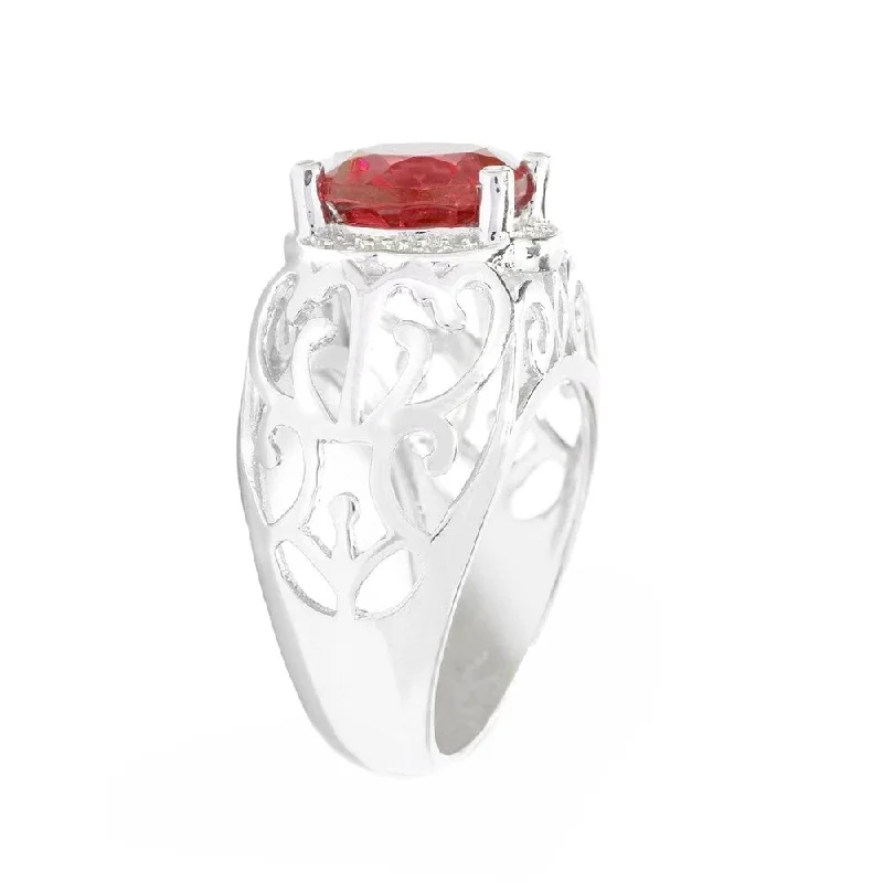 unique rings for women -Sterling Silver with Ruby and White Zircon Halo Ring