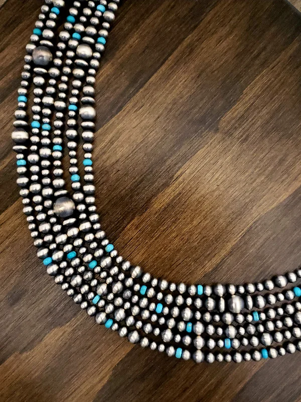 bridal necklaces for women -Sterling Silver Navajo Pearl Turquoise Necklaces