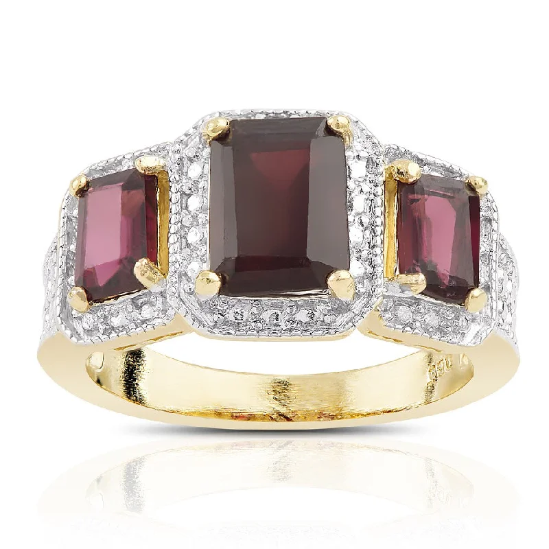 heart diamond rings for women -Dolce Giavonna Gold over Sterling Silver Garnet and Diamond Accent 3-stone Ring