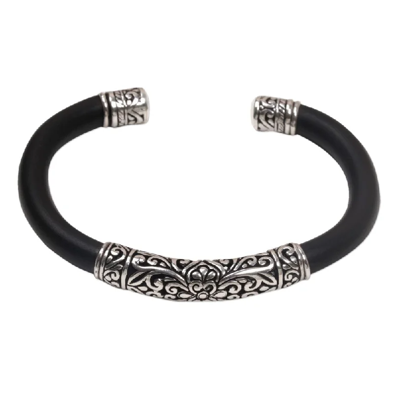 beaded bracelets for women -Handmade Night Majesty Sterling Silver Cuff (Indonesia) - 7'6" x 9'6"