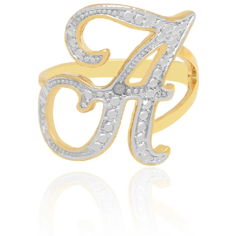 large statement rings -Finesque 18k Yellow Gold Overlay Diamond Accent A to Z Option Initial Ring