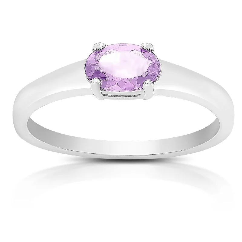 eternity diamond wedding rings -Dolce Giavonna Sterling Silver Amethyst Oval Solitaire Ring