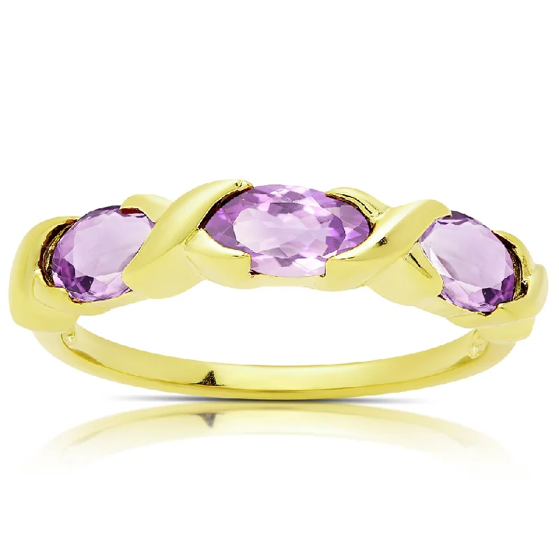 anniversary rings for women -Dolce Giavonna Gold Over Sterling Silver Amethyst Three Stone Ring