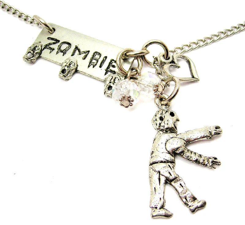 fashion necklaces for women -Zombie With Faces And Little Walking Zombie Lariat Necklace