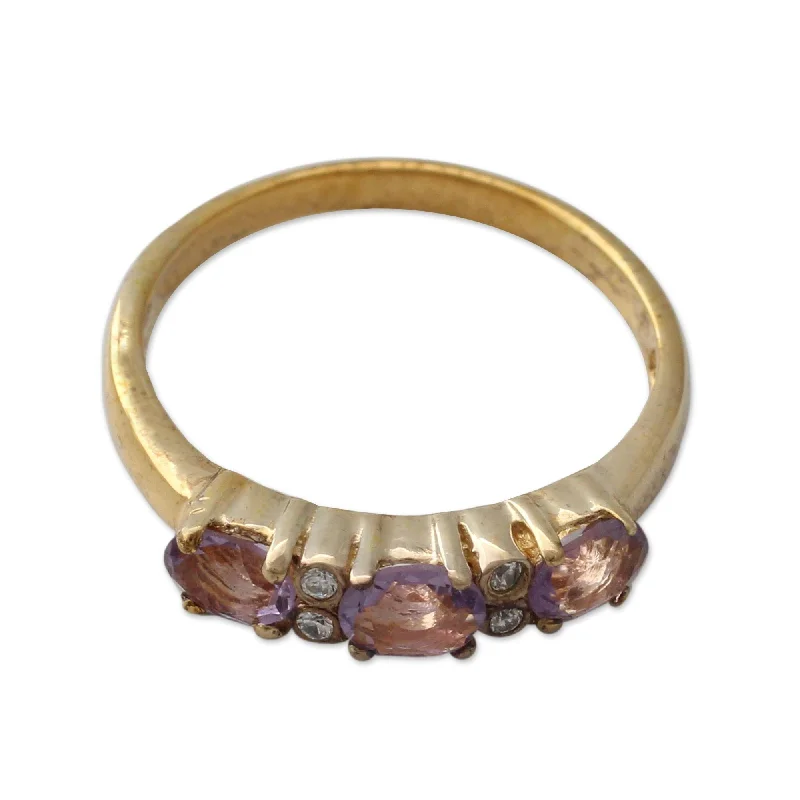 birthstone rings for women -Novica Handmade Ode Gold Vermeil Amethyst Cluster Ring