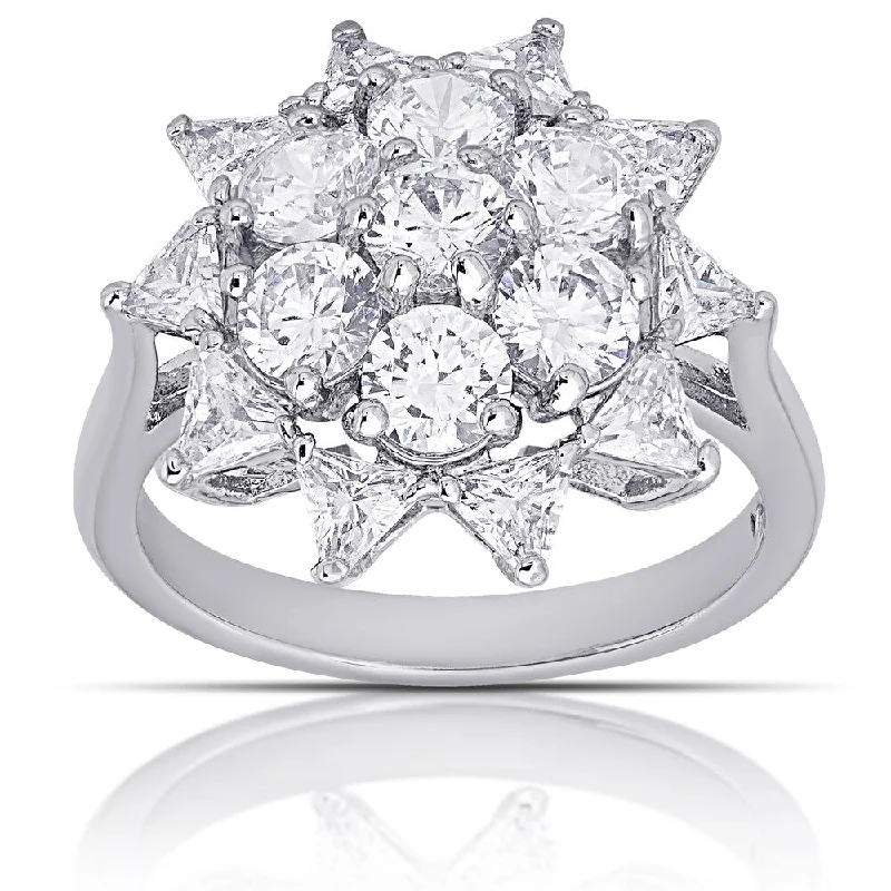 unique gemstone rings -Dolce Giavonna Silver Overlay Cubic Zirconia Flower Design Ring