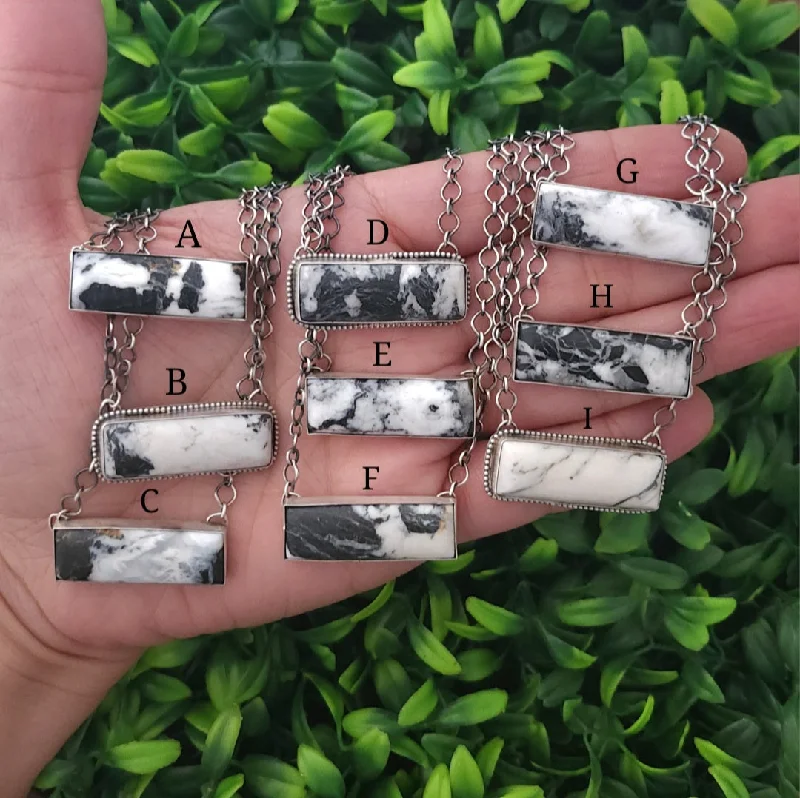 trendy long necklaces for women -Stamped Sterling Silver White Buffalo Bar Necklaces