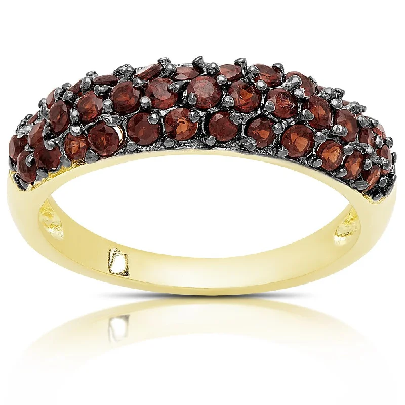 gemstone rings for women -Dolce Giavonna Gold Over Silver Three Row Garnet Ring