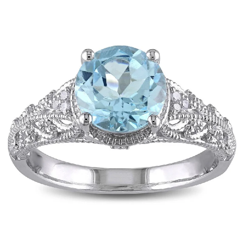 elegant diamond rings for women -Miadora Sterling Silver 2 1/3ct TGW Blue Topaz and Diamond Accent Cocktail Ring