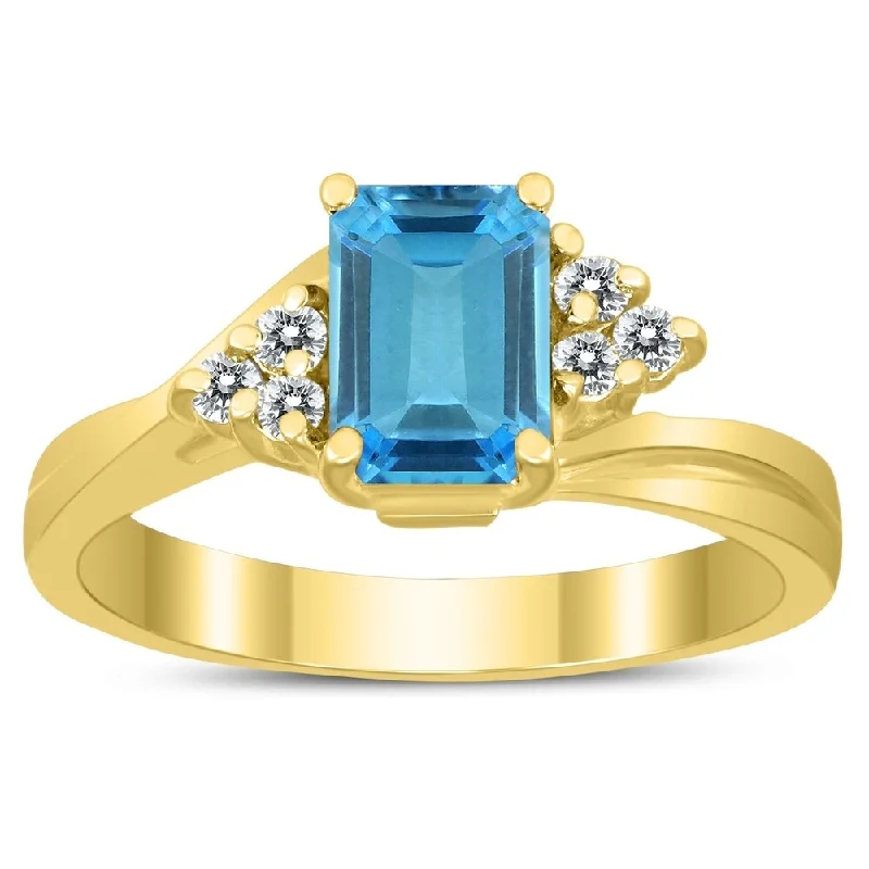 fashion rings for women -7X5MM Blue Topaz and Diamond Twist Ring in 10K Yellow Gold