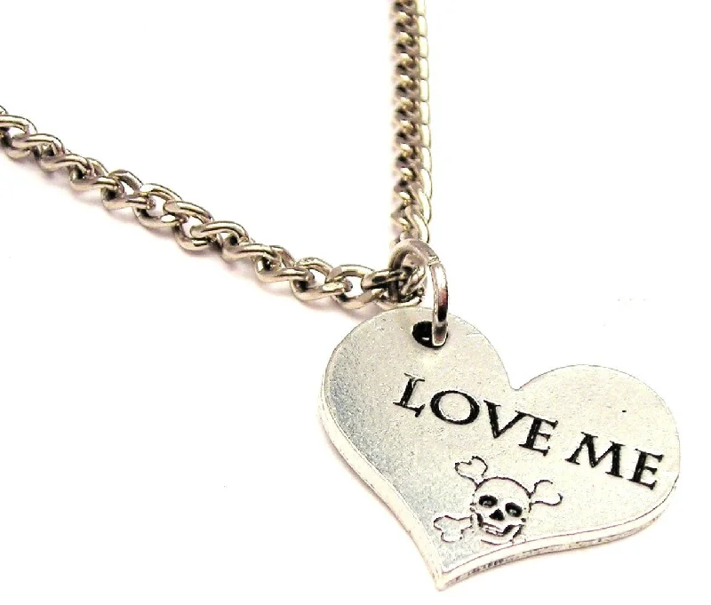 heart-shaped necklaces for women -Love Me Skull And Crossbones Single Charm Necklace