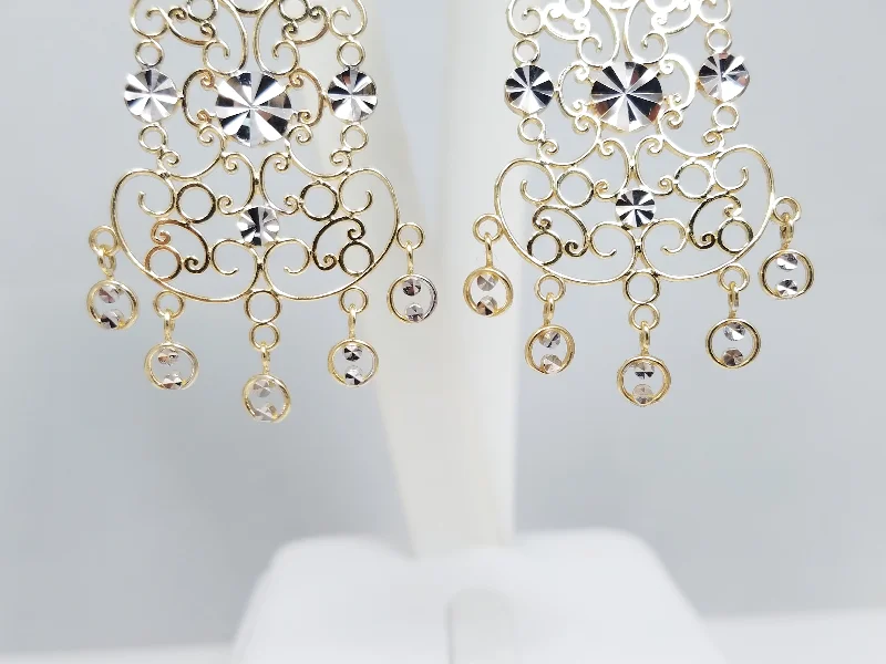 custom earrings for women -Impressive 14k Two Tone Gold Lacy Dangle Earrings