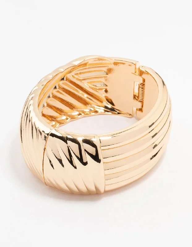 personalized bracelets for women -Gold Wrapped Detailed  Thick Wrist Cuff