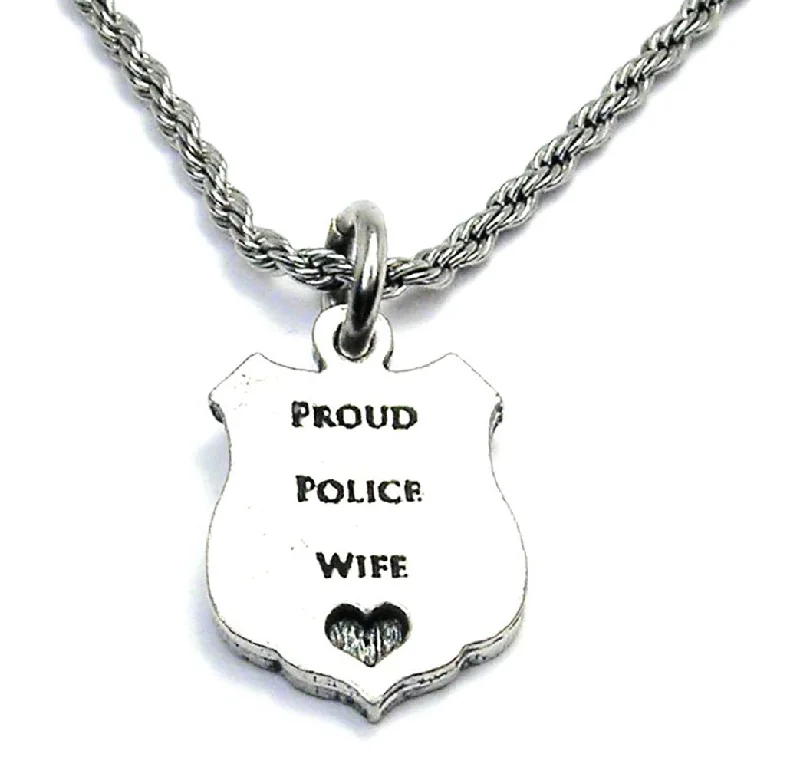 gemstone drop necklaces -Proud Police Wife Single Charm Necklace