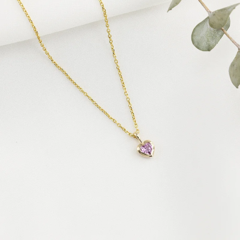 gold pendant necklaces for women -Pink Sapphire 3.5mm Heart Necklace