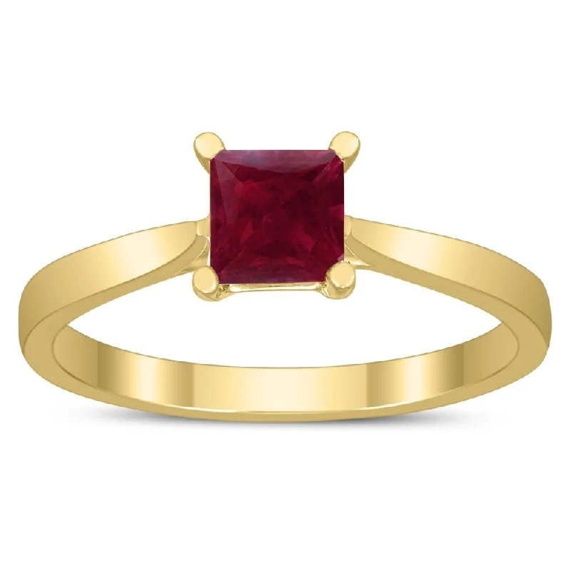 personalized wedding rings -Square Princess Cut 5MM Ruby Solitaire Ring in 10K Yellow Gold