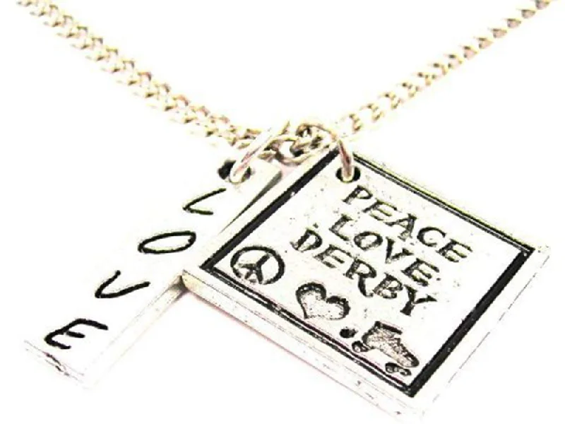 stylish pearl necklaces for women -Peace Love Derby Love Stick Necklace