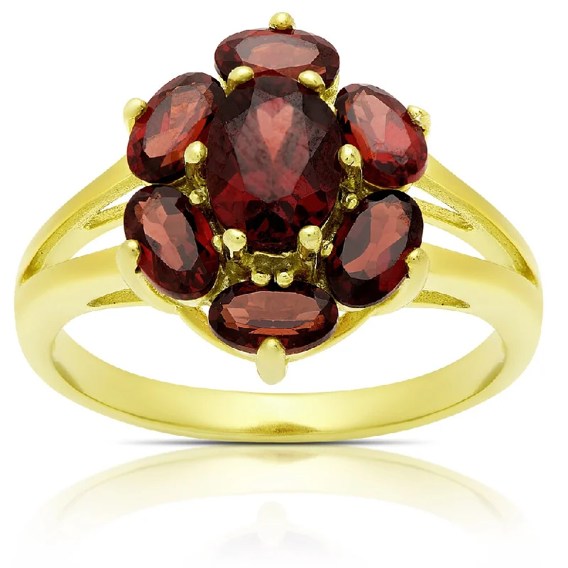 colorful gemstone rings -Dolce Giavonna Gold Over Sterling Silver Garnet Flower Design Ring