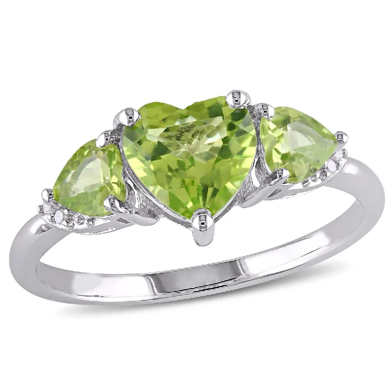 halo wedding rings for women -Miadora 1 7/8 CT TGW Peridot Diamond Accent Triple Heart Ring in Sterling Silver