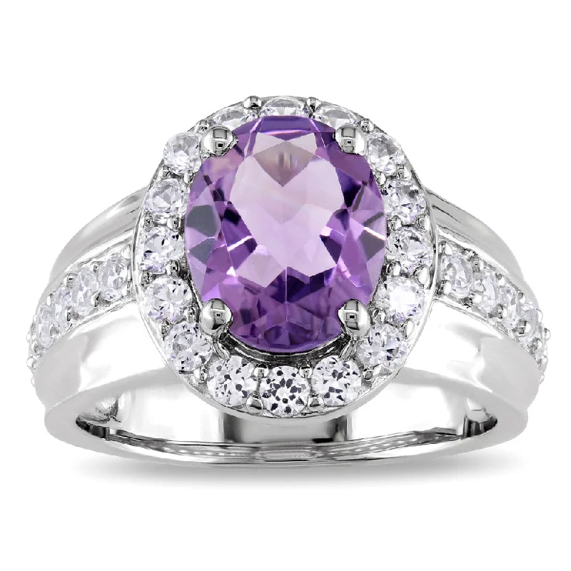 trendy rings for women -Miadora Sterling Silver Amethyst and Created White Sapphire Ring