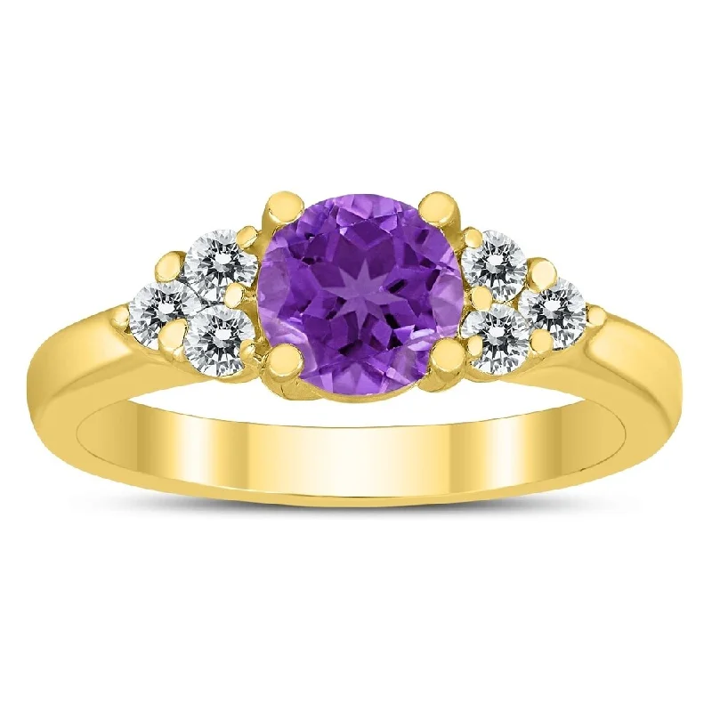 diamond wedding rings for women -6MM Amethyst and Diamond Cynthia Ring in 10K Yellow Gold