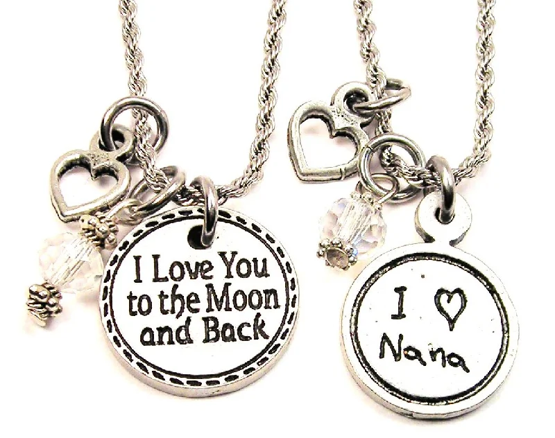 floral necklaces for women -Nana I Love You To The Moon And Back Set Of 2 Rope Chain Necklaces