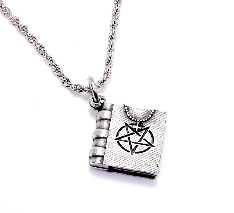 dainty gold necklaces for women -Satanic Book With Upside Cross Single Charm Necklace