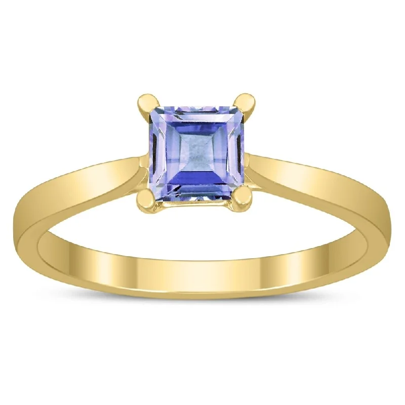 custom engraved rings -Square Princess Cut 5MM Tanzanite Solitaire Ring in 10K Yellow Gold